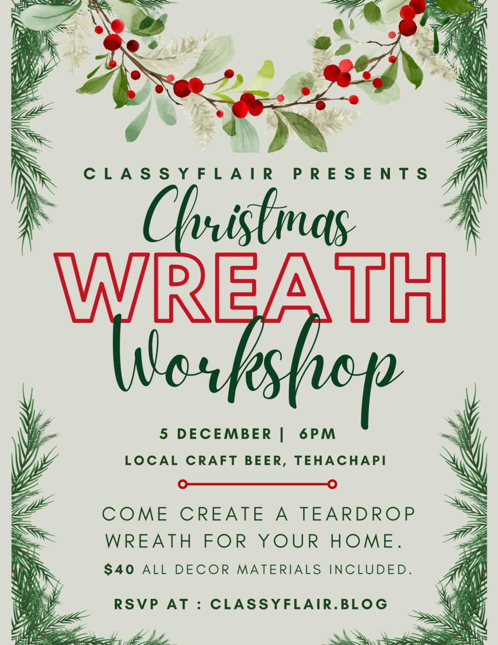 Christmas Wreath Workshop&nbsp;12/5