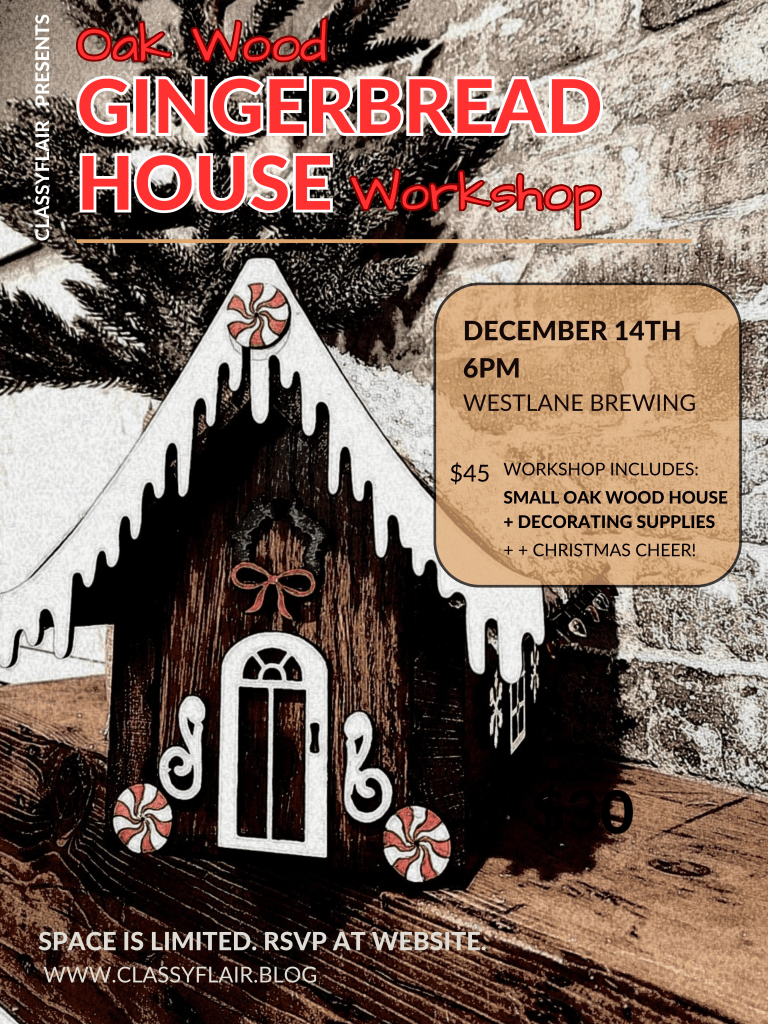 Oak Wood Gingerbread House Workshop Flyer