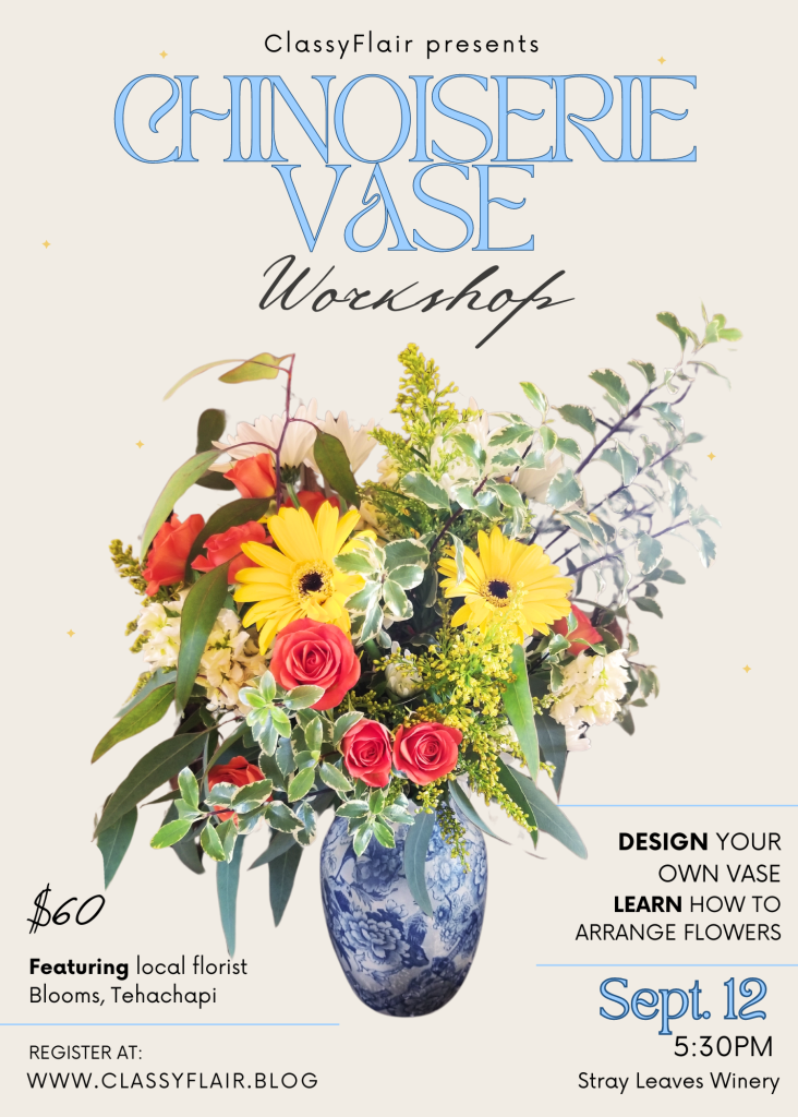 Chinoiserie Vase Floral Workshop flyer Sept. 12, 2024
