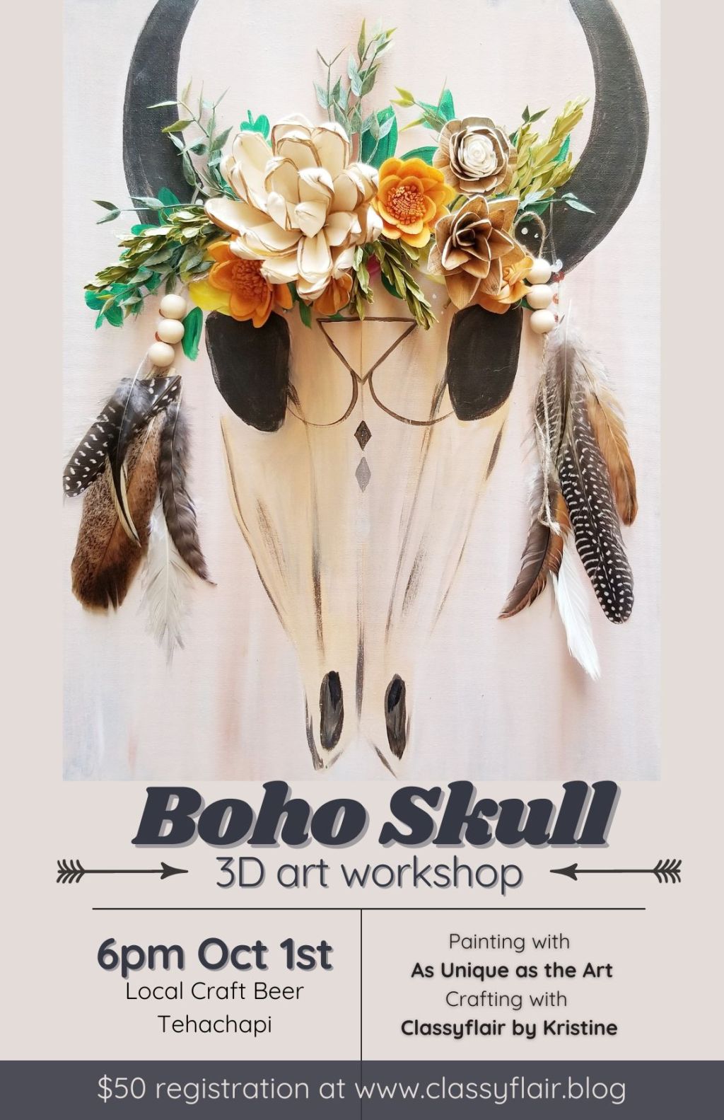Boho Skull 3D Art workshop&nbsp;10/1