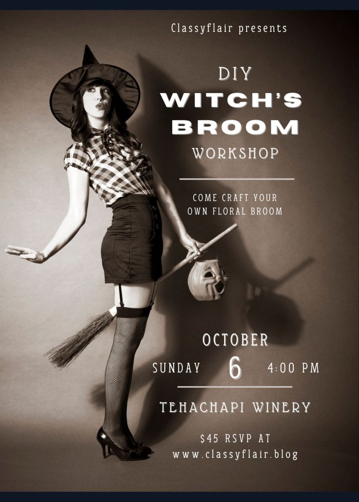 DIY Witch's Brooms workshop Oct 6 at Tehachapi Winery