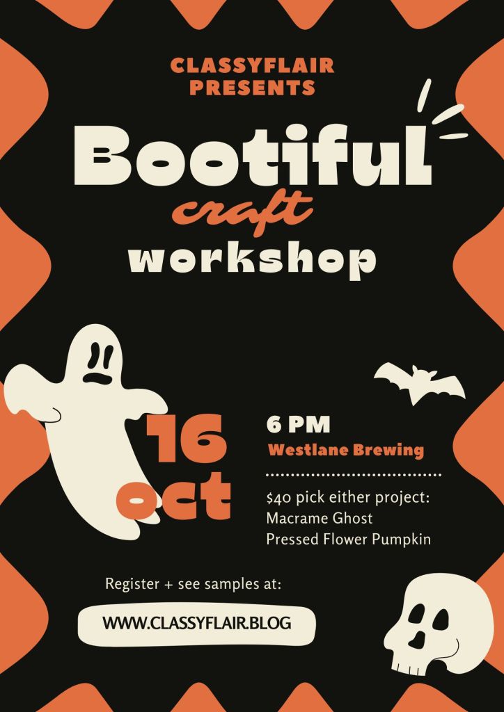 Bootiful Craft Workshop October 16 at Westlane Brewing Tehachapi CA