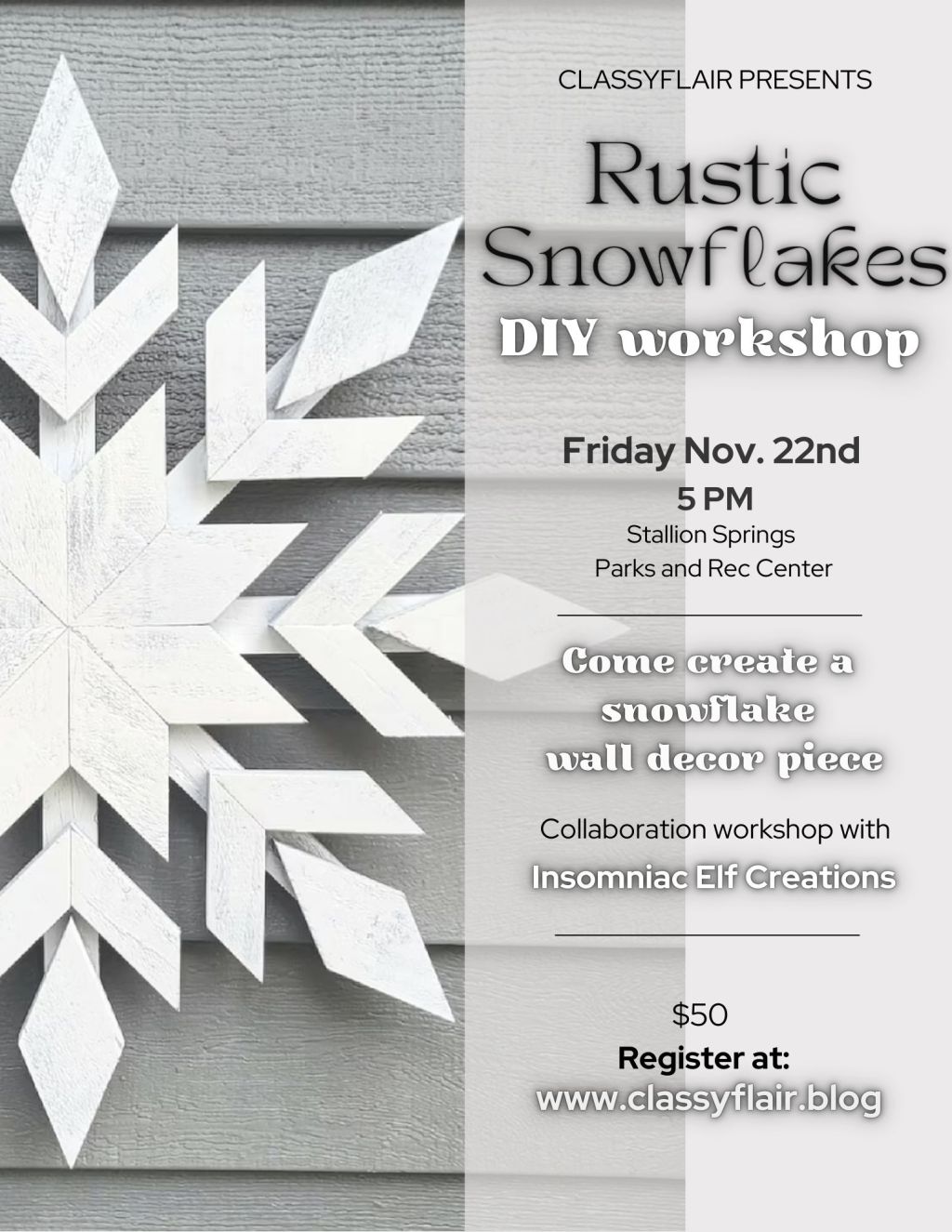 Rustic Snowflakes DIY workshop Nov&nbsp;22