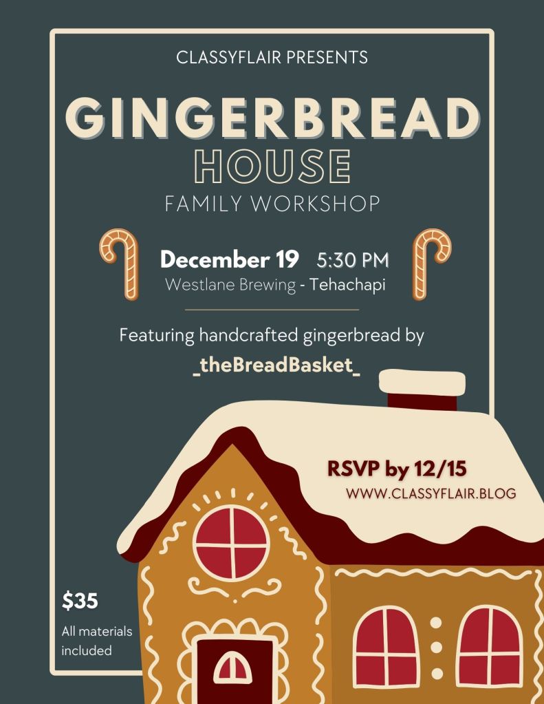 Gingerbread House Family workshop December 19 at Westlane Brewing Tehachapi CA