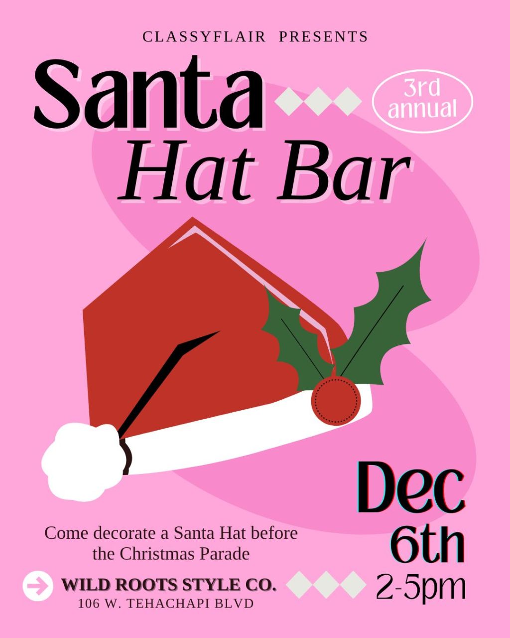 3rd Annual Santa Hat Bar – Tehachapi DEC 6